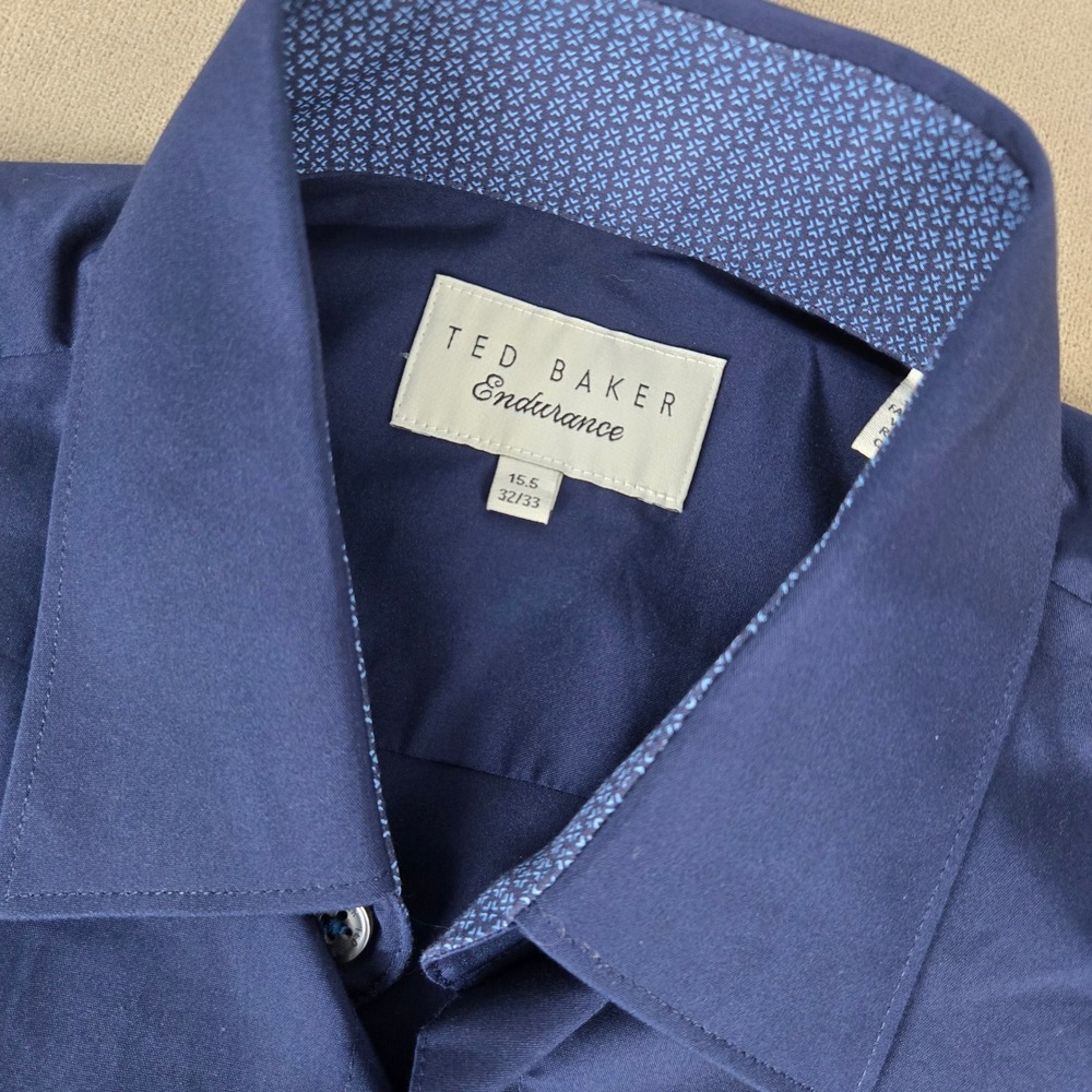 Ted Baker Endurance Mens Navy Blue Long Sleeve Shirt 15.5 32/33 Flip cuff button